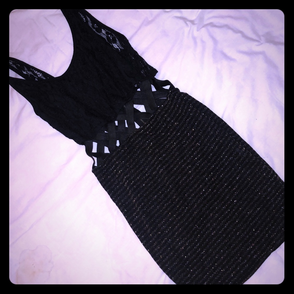 Black and gold lace dress